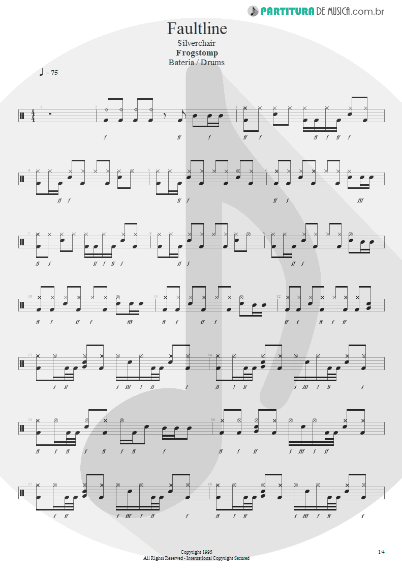 Partitura de musica de Bateria - Faultline | Silverchair | Frogstomp 1995 - pag 1