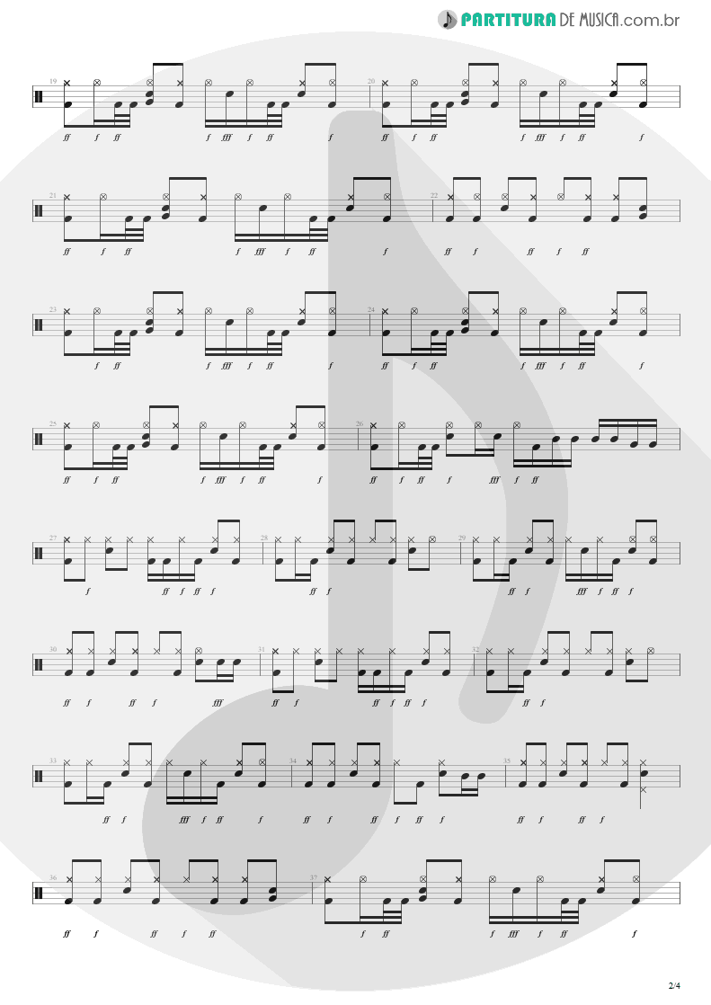 Partitura de musica de Bateria - Faultline | Silverchair | Frogstomp 1995 - pag 2