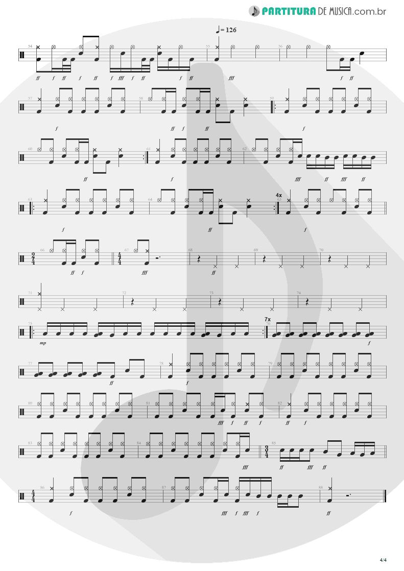 Partitura de musica de Bateria - Faultline | Silverchair | Frogstomp 1995 - pag 4