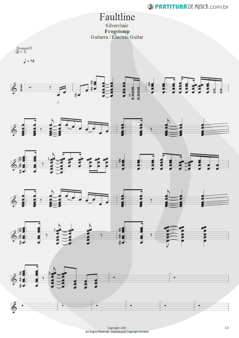 Partitura de musica de Guitarra Elétrica - Faultline | Silverchair | Frogstomp 1995 - pag 1