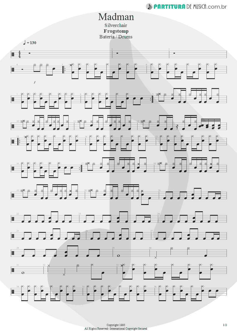 Partitura de musica de Bateria - Madman | Silverchair | Frogstomp 1995 - pag 1