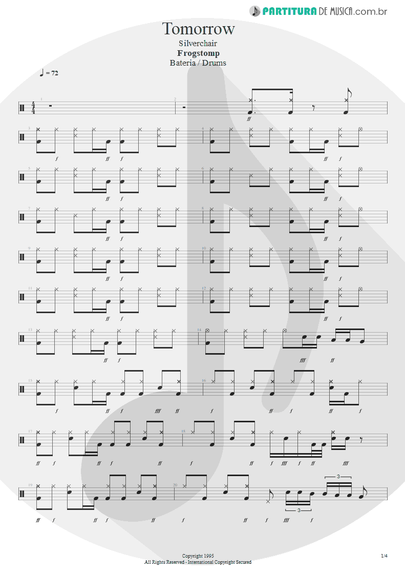 Partitura de musica de Bateria - Tomorrow | Silverchair | Frogstomp 1995 - pag 1