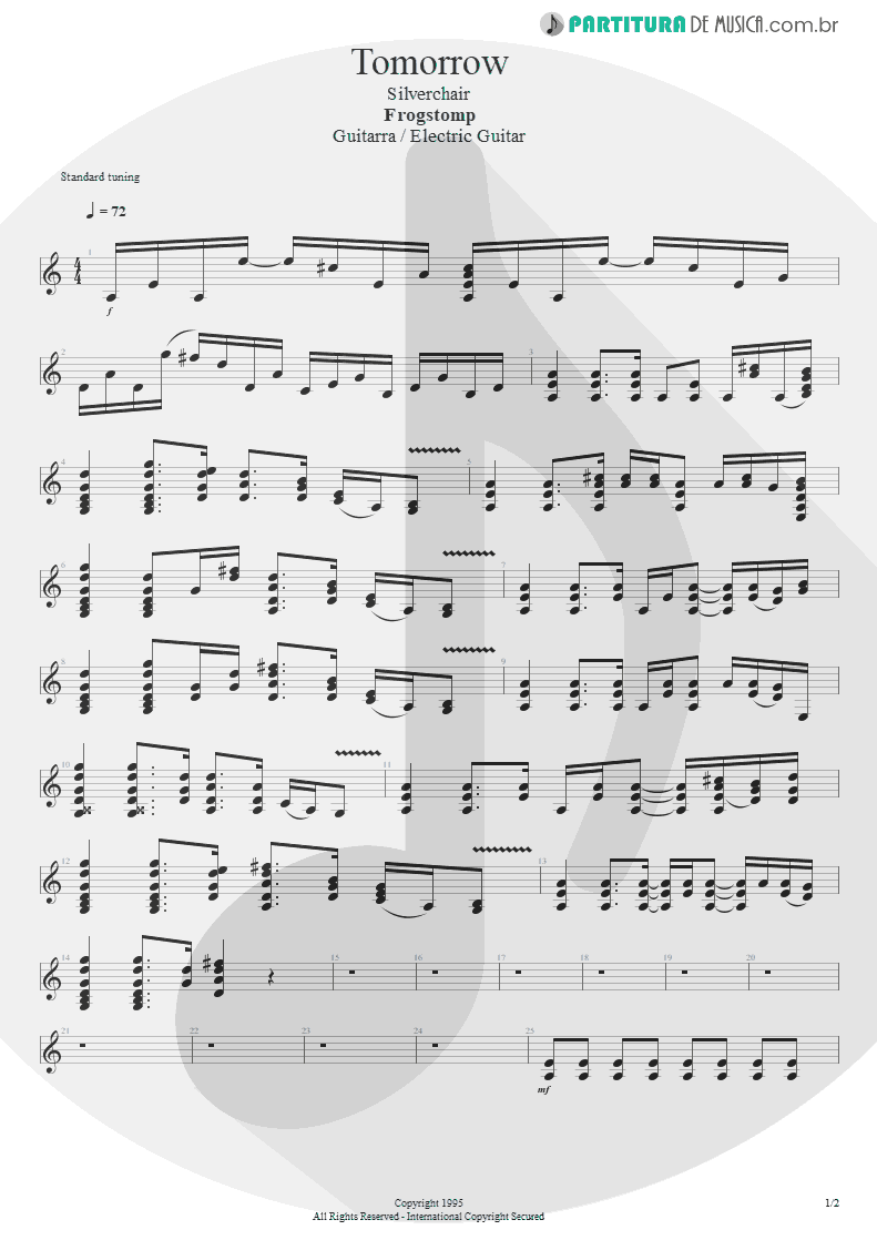 Partitura de musica de Guitarra Elétrica - Tomorrow | Silverchair | Frogstomp 1995 - pag 1