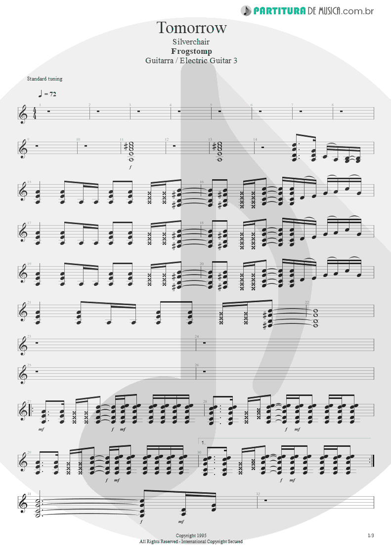 Partitura de musica de Guitarra Elétrica - Tomorrow | Silverchair | Frogstomp 1995 - pag 1