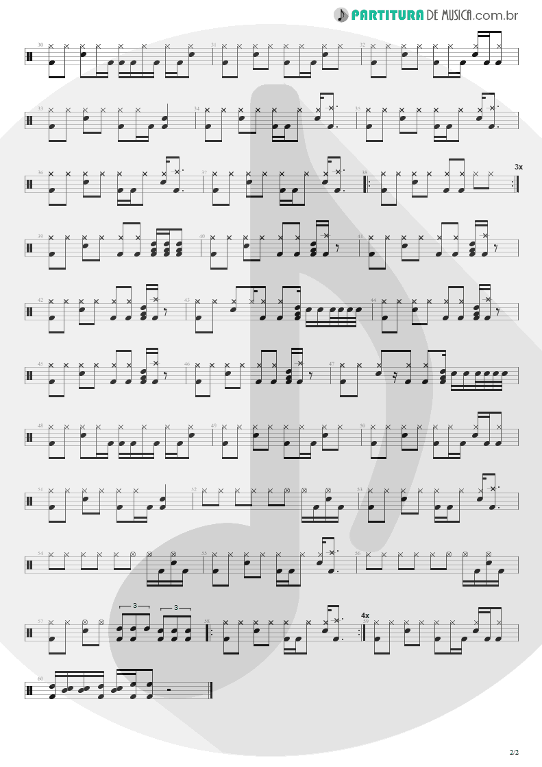 Partitura de musica de Bateria - No Association | Silverchair | Freak Show 1996 - pag 2