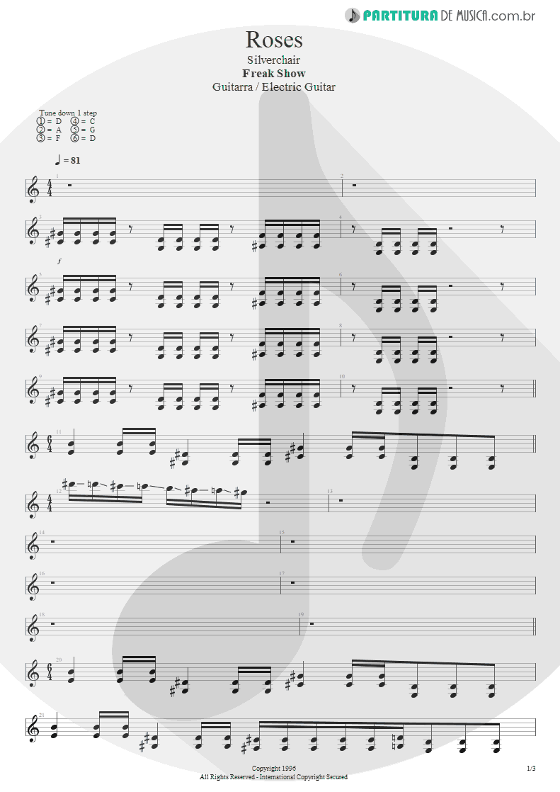 Partitura de musica de Guitarra Elétrica - Roses | Silverchair | Freak Show 1996 - pag 1