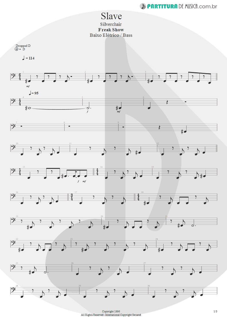 Partitura de musica de Baixo Elétrico - Slave | Silverchair | Freak Show 1996 - pag 1