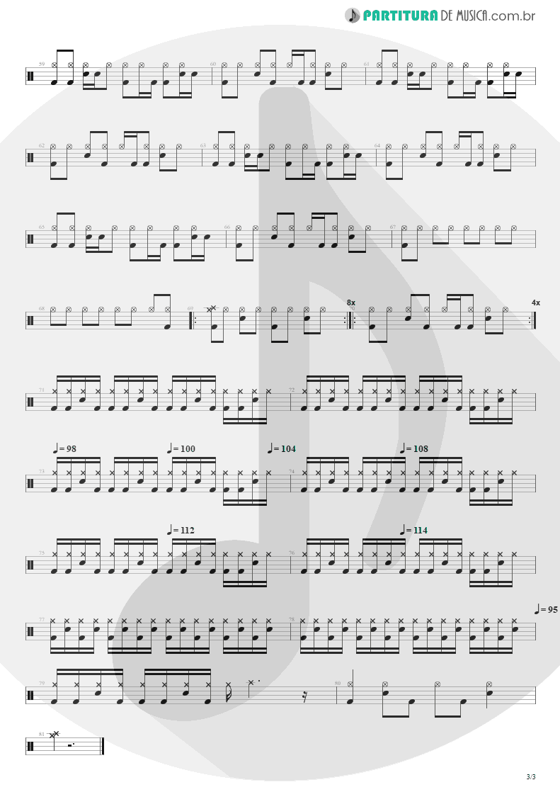 Partitura de musica de Bateria - Slave | Silverchair | Freak Show 1996 - pag 3