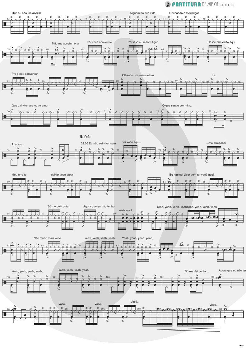 Partitura de musica de Bateria - Me Arrependi | Sorriso Maroto | Sorriso Maroto Ao Cubo, Ao Vivo, Em Cores 2019 - pag 2