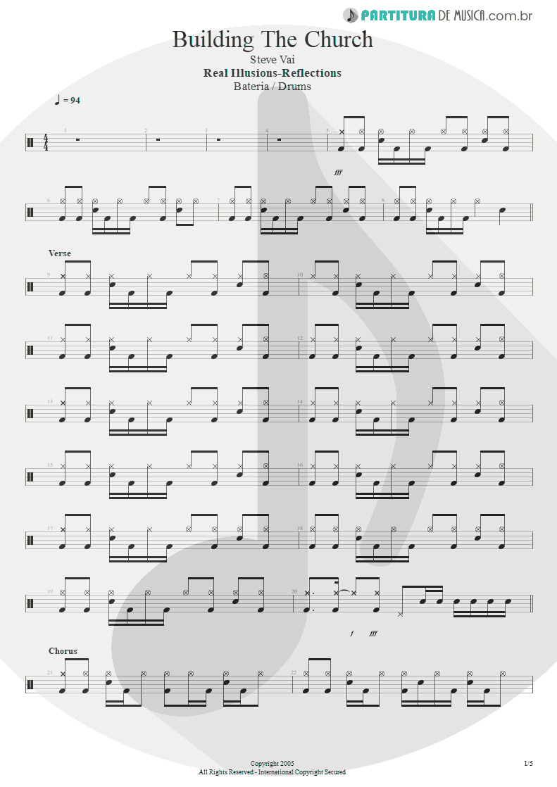 Partitura de musica de Bateria - Building The Church | Steve Vai | Real Illusions: Reflections 2005 - pag 1