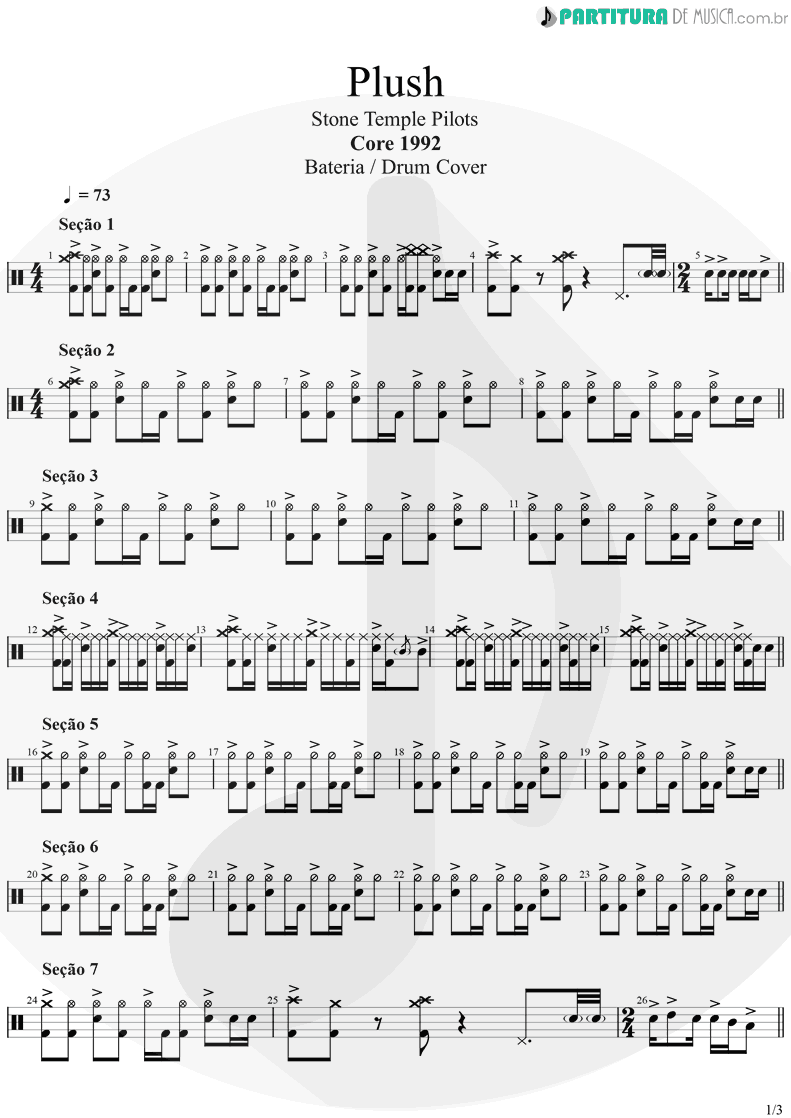 Partitura de musica de Bateria - Plush | Stone Temple Pilots | Core 1992 - pag 1