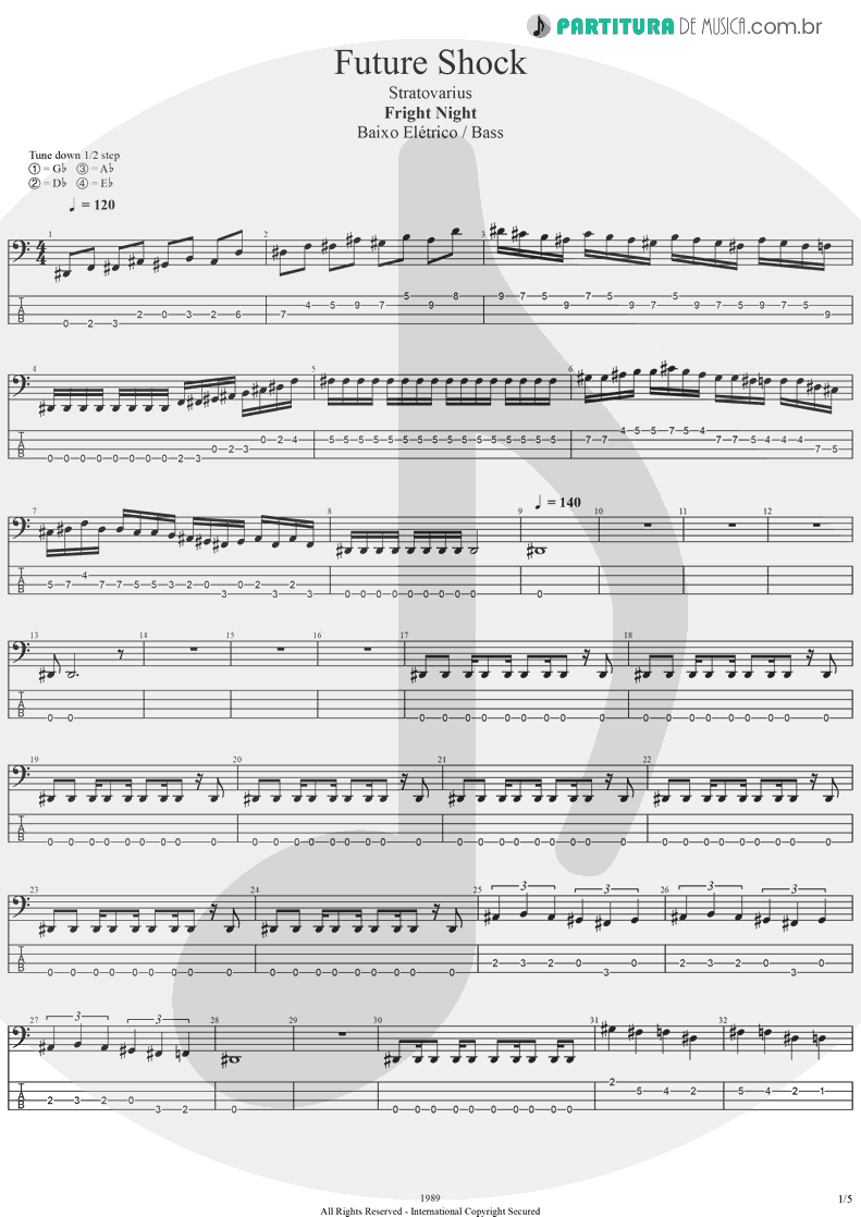 Tablatura + Partitura de musica de Baixo Elétrico - Future Shock | Stratovarius | Fright Night 1989 - pag 1