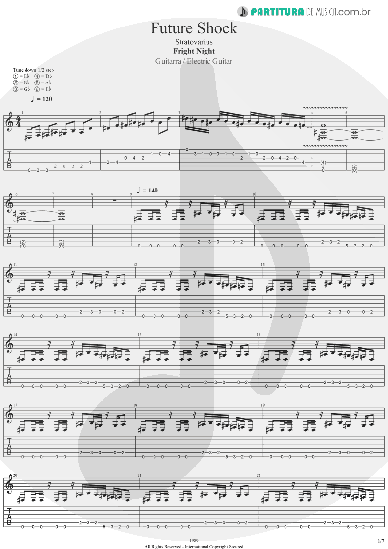 Tablatura + Partitura de musica de Guitarra Elétrica - Future Shock | Stratovarius | Fright Night 1989 - pag 1