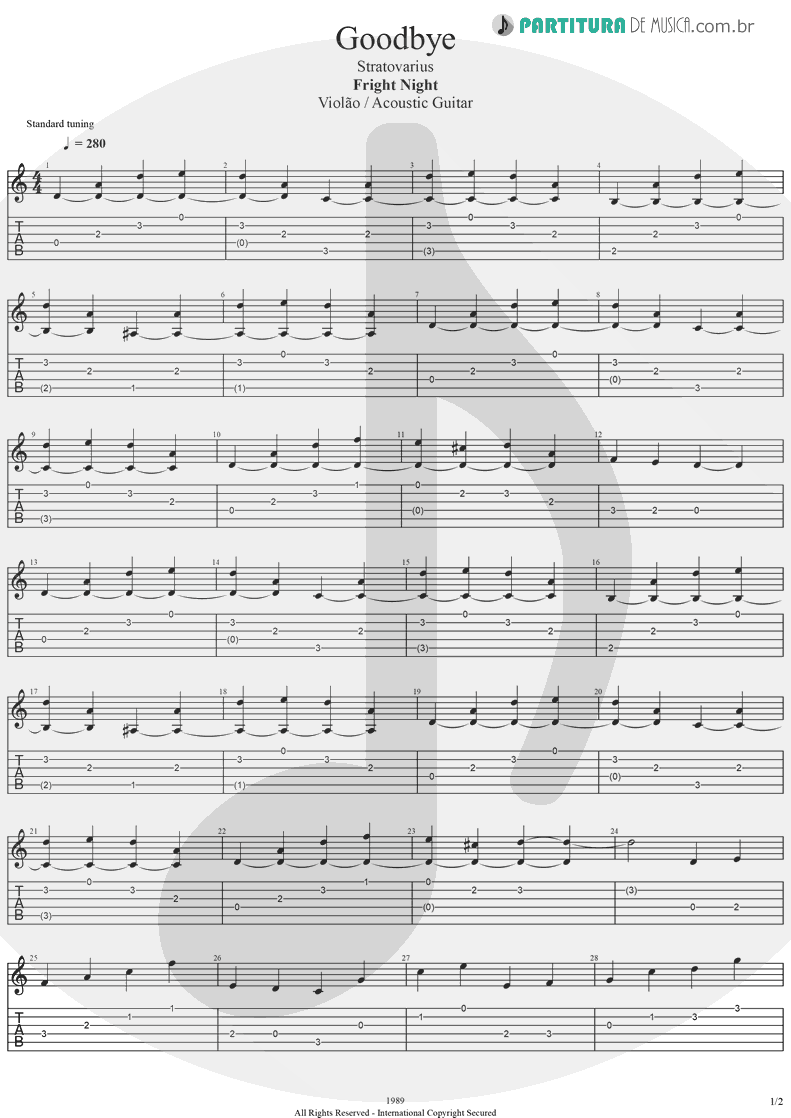 Tablatura + Partitura de musica de Violão - Goodbye | Stratovarius | Fright Night 1989 - pag 1