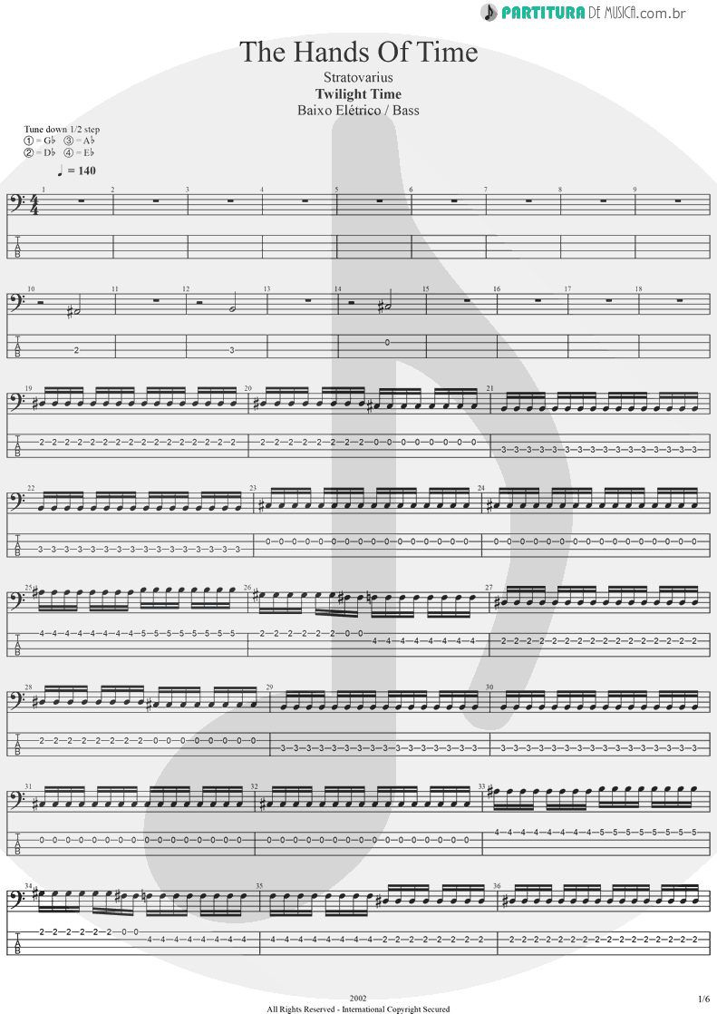 Tablatura + Partitura de musica de Baixo Elétrico - The Hands Of Time | Stratovarius | Twilight Time 1992 - pag 1