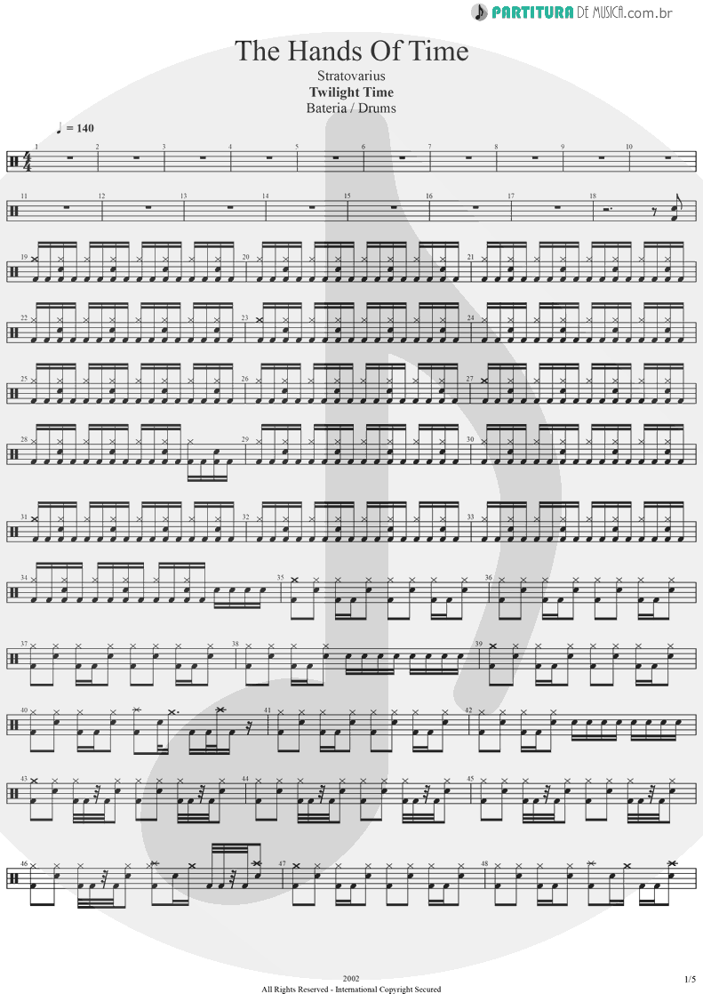 Partitura de musica de Bateria - The Hands Of Time | Stratovarius | Twilight Time 1992 - pag 1