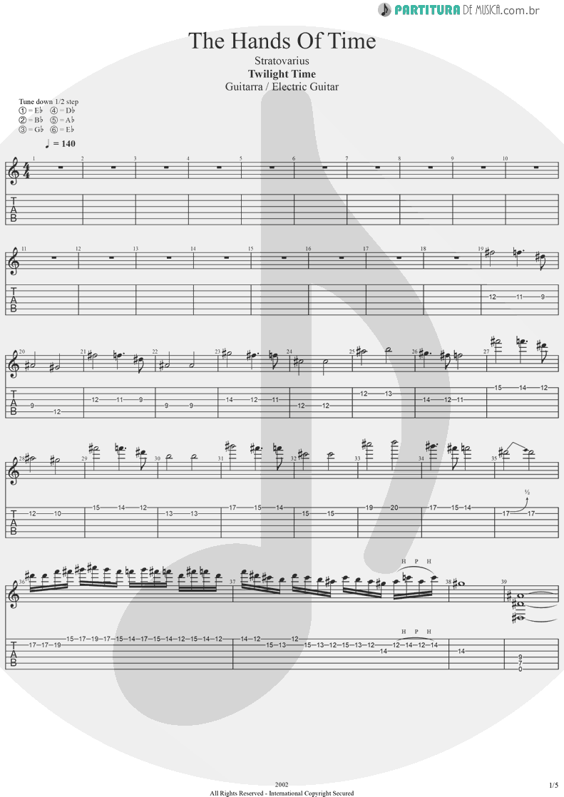 Tablatura + Partitura de musica de Guitarra Elétrica - The Hands Of Time | Stratovarius | Twilight Time 1992 - pag 1