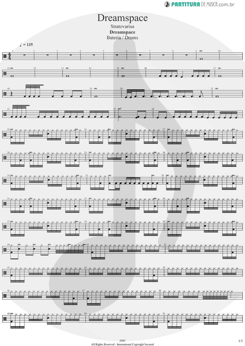 Partitura de musica de Bateria - Dreamspace | Stratovarius | Dreamspace 1994 - pag 1