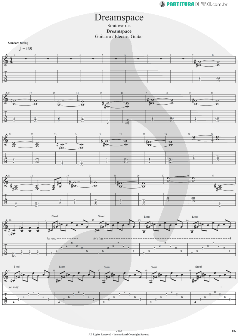 Tablatura + Partitura de musica de Guitarra Elétrica - Dreamspace | Stratovarius | Dreamspace 1994 - pag 1