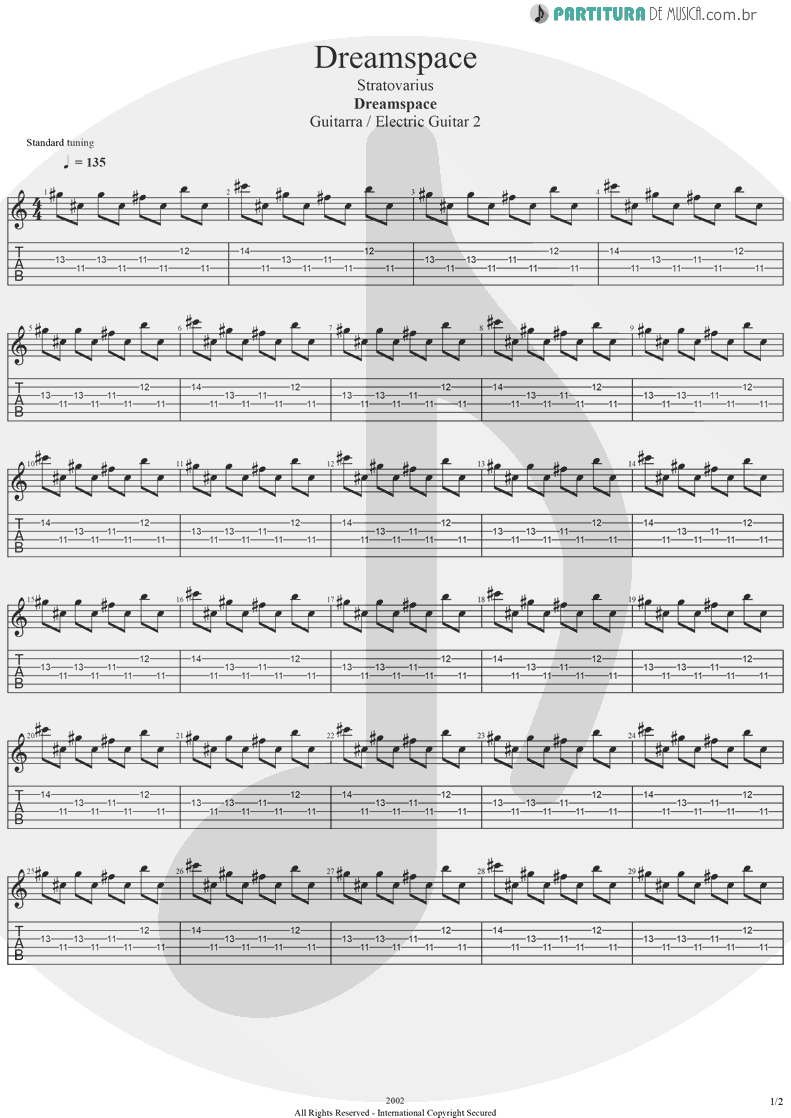 Tablatura + Partitura de musica de Guitarra Elétrica - Dreamspace | Stratovarius | Dreamspace 1994 - pag 1