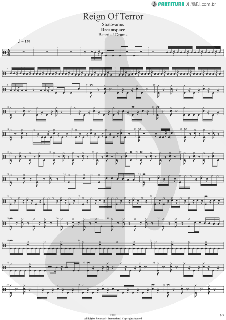 Partitura de musica de Bateria - Reign Of Terror | Stratovarius | Dreamspace 1994 - pag 1