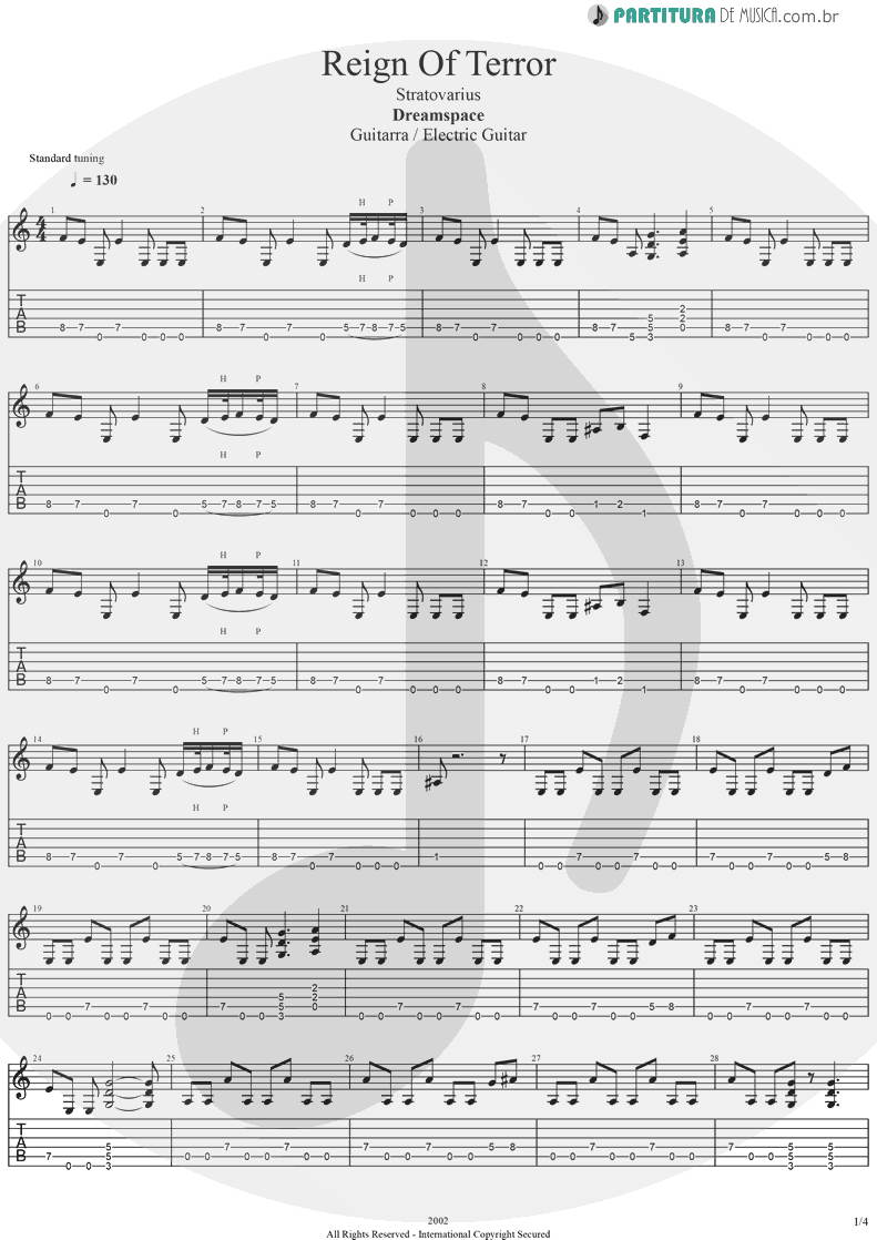 Tablatura + Partitura de musica de Guitarra Elétrica - Reign Of Terror | Stratovarius | Dreamspace 1994 - pag 1