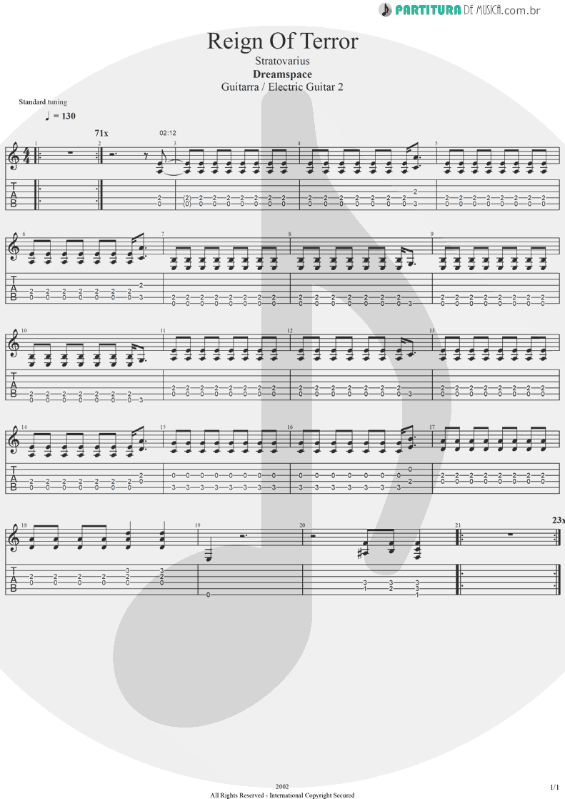 Tablatura + Partitura de musica de Guitarra Elétrica - Reign Of Terror | Stratovarius | Dreamspace 1994 - pag 1