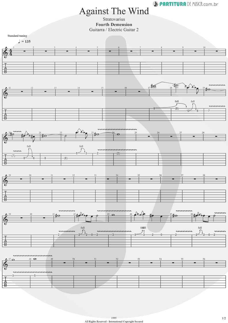 Tablatura + Partitura de musica de Guitarra Elétrica - Against The Wind | Stratovarius | Fourth Dimension 1995 - pag 1