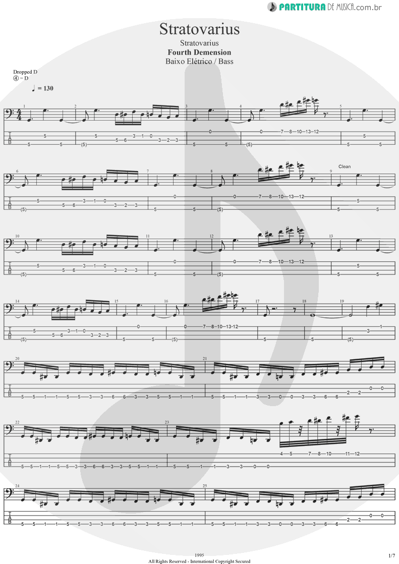 Tablatura + Partitura de musica de Baixo Elétrico - Stratovarius | Stratovarius | Fourth Dimension 1995 - pag 1