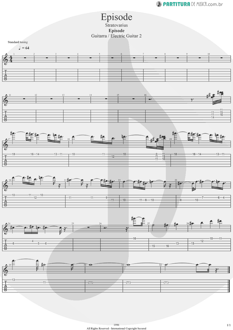 Tablatura + Partitura de musica de Guitarra Elétrica - Episode | Stratovarius | Episode 1996 - pag 1