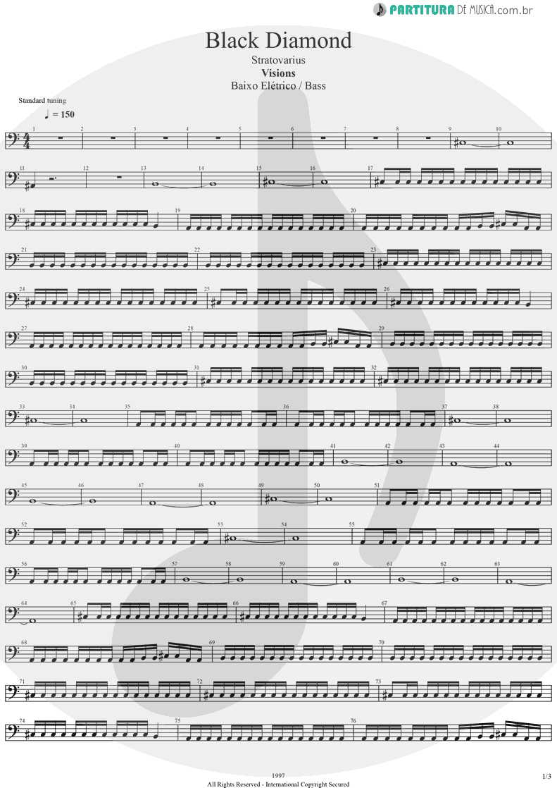 Partitura de musica de Baixo Elétrico - Black Diamond | Stratovarius | Visions 1997 - pag 1