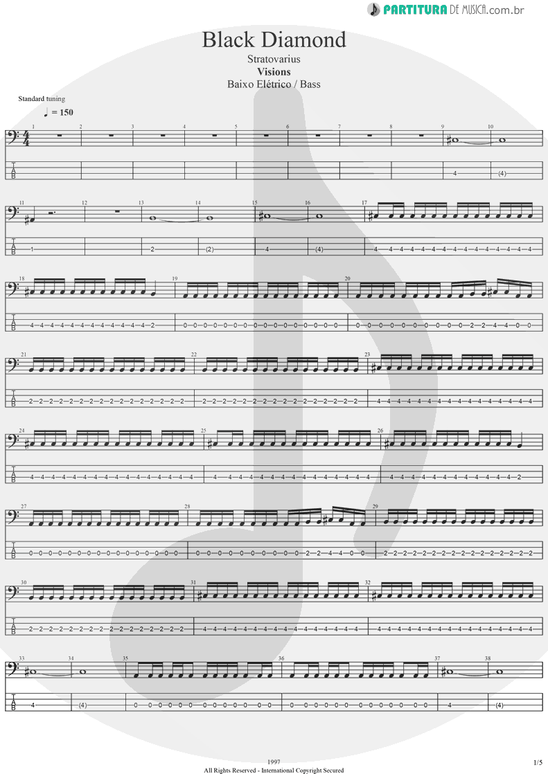 Tablatura + Partitura de musica de Baixo Elétrico - Black Diamond | Stratovarius | Visions 1997 - pag 1
