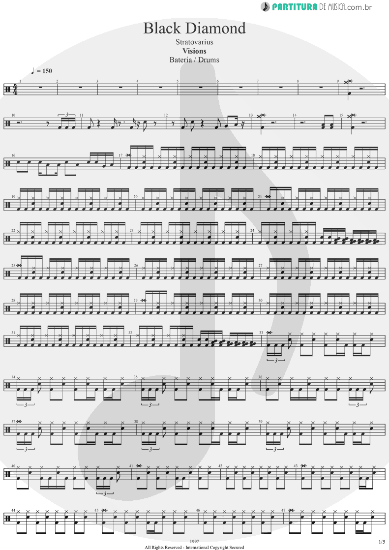 Partitura de musica de Bateria - Black Diamond | Stratovarius | Visions 1997 - pag 1