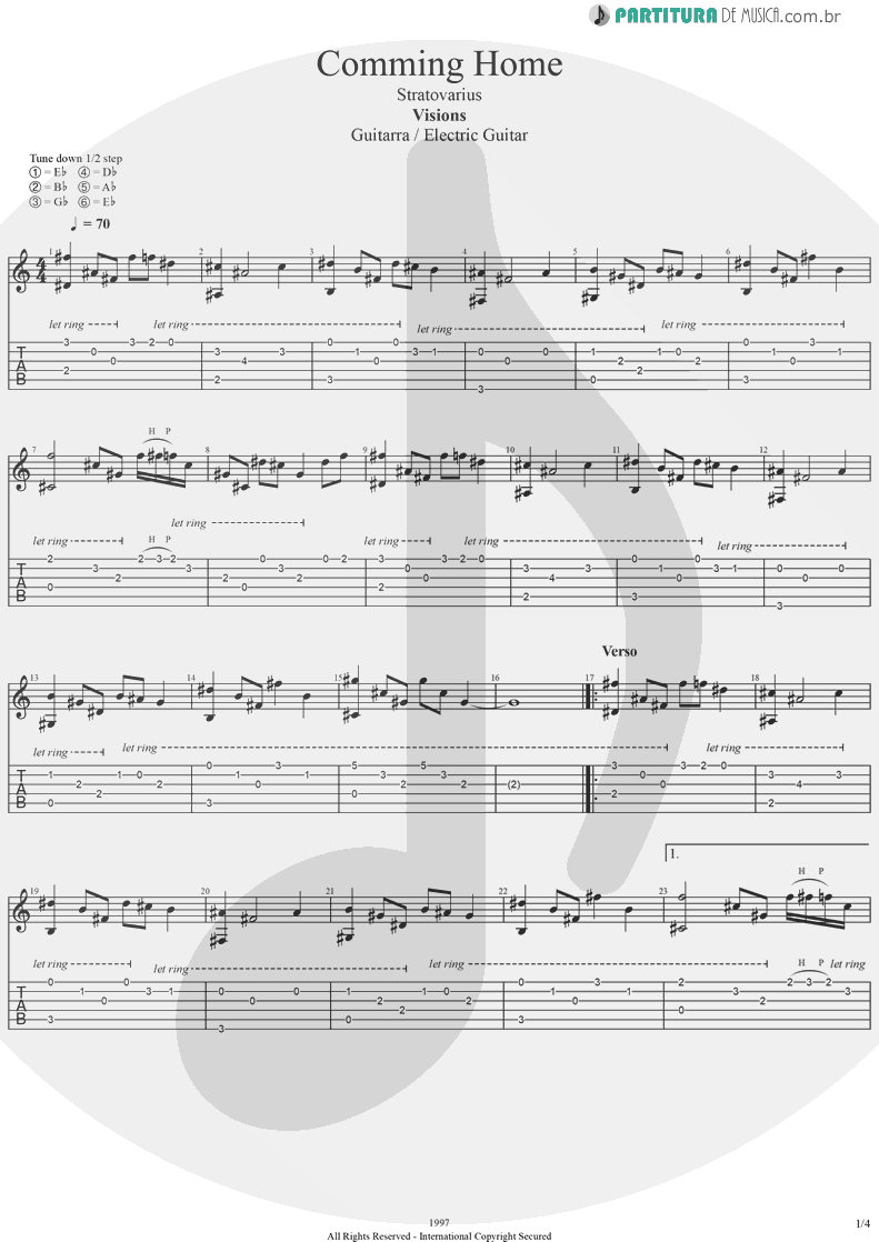 Tablatura + Partitura de musica de Guitarra Elétrica - Coming Home | Stratovarius | Visions 1997 - pag 1