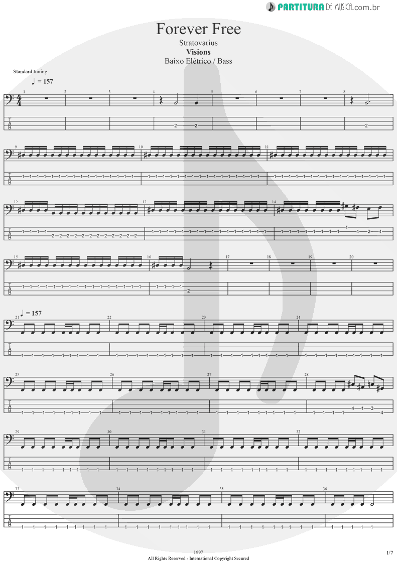 Tablatura + Partitura de musica de Baixo Elétrico - Forever Free | Stratovarius | Visions 1997 - pag 1