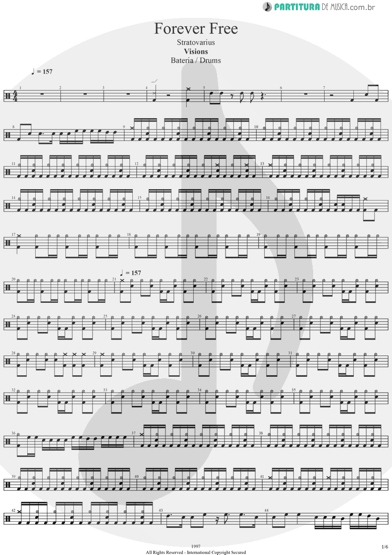 Partitura de musica de Bateria - Forever Free | Stratovarius | Visions 1997 - pag 1