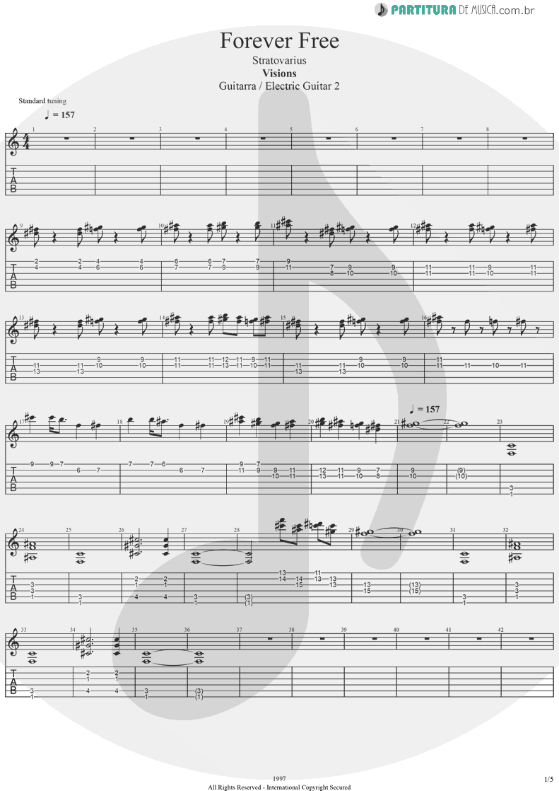 Tablatura + Partitura de musica de Guitarra Elétrica - Forever Free | Stratovarius | Visions 1997 - pag 1
