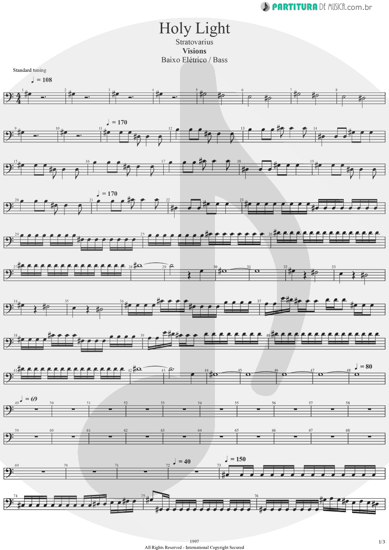 Partitura de musica de Baixo Elétrico - Holy Light | Stratovarius | Visions 1997 - pag 1