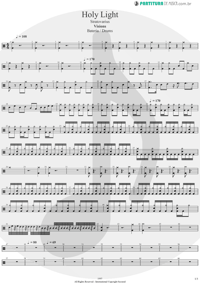 Partitura de musica de Bateria - Holy Light | Stratovarius | Visions 1997 - pag 1