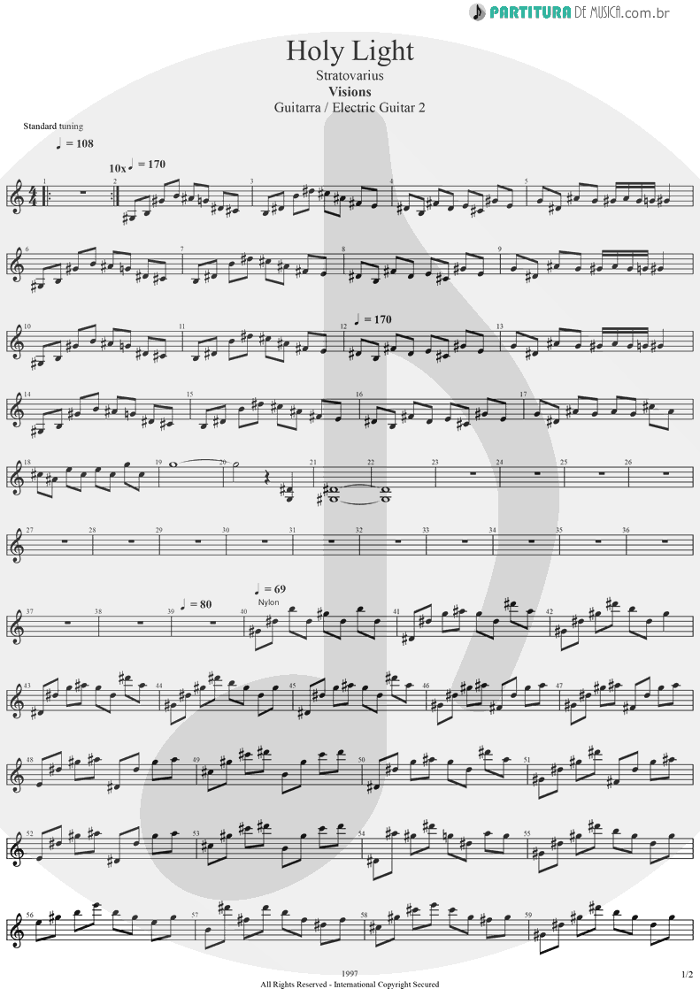 Partitura de musica de Guitarra Elétrica - Holy Light | Stratovarius | Visions 1997 - pag 1