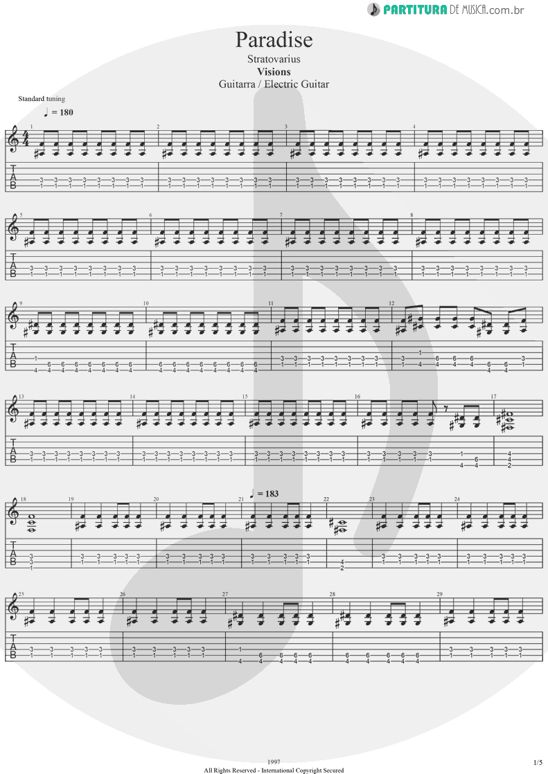 Tablatura + Partitura de musica de Guitarra Elétrica - Paradise | Stratovarius | Visions 1997 - pag 1