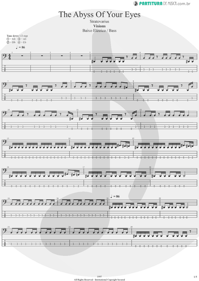 Tablatura + Partitura de musica de Baixo Elétrico - The Abyss Of Your Eyes | Stratovarius | Visions 1997 - pag 1