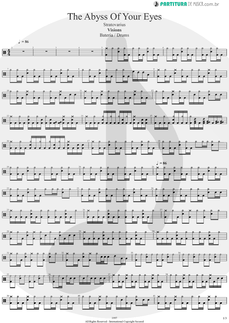 Partitura de musica de Bateria - The Abyss Of Your Eyes | Stratovarius | Visions 1997 - pag 1