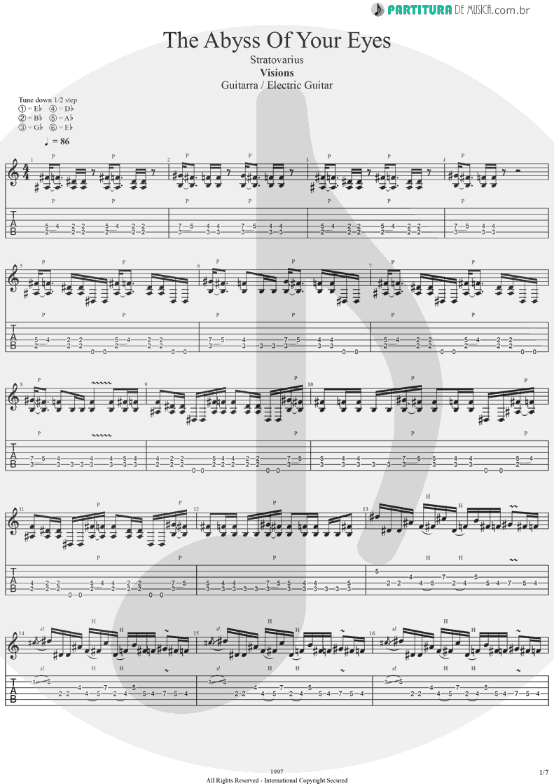 Tablatura + Partitura de musica de Guitarra Elétrica - The Abyss Of Your Eyes | Stratovarius | Visions 1997 - pag 1