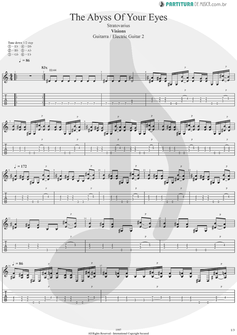 Tablatura + Partitura de musica de Guitarra Elétrica - The Abyss Of Your Eyes | Stratovarius | Visions 1997 - pag 1