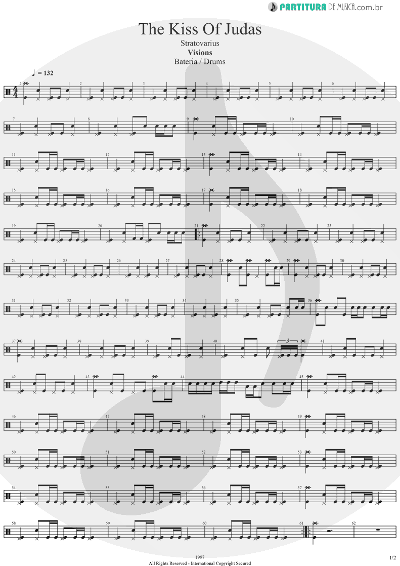 Partitura de musica de Bateria - The Kiss Of Judas | Stratovarius | Visions 1997 - pag 1
