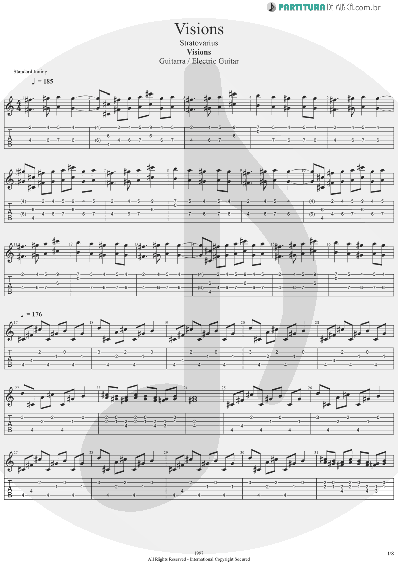 Tablatura + Partitura de musica de Guitarra Elétrica - Visions | Stratovarius | Visions 1997 - pag 1