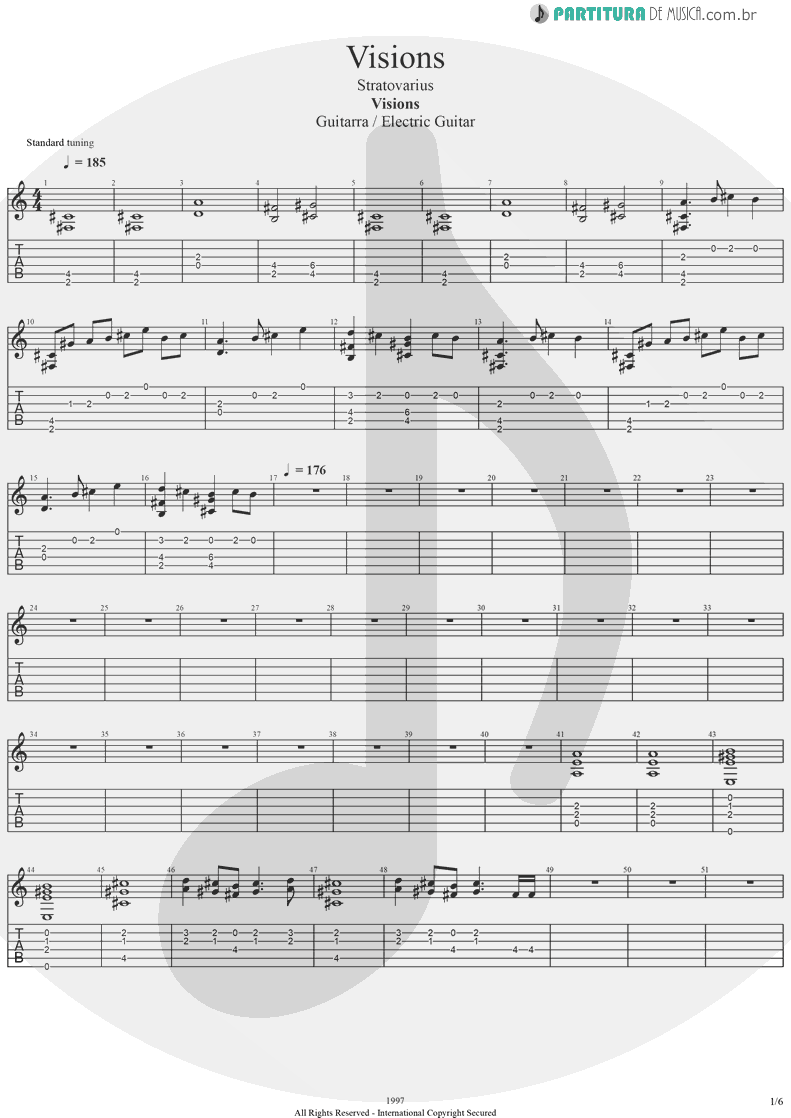 Tablatura + Partitura de musica de Guitarra Elétrica - Visions | Stratovarius | Visions 1997 - pag 1