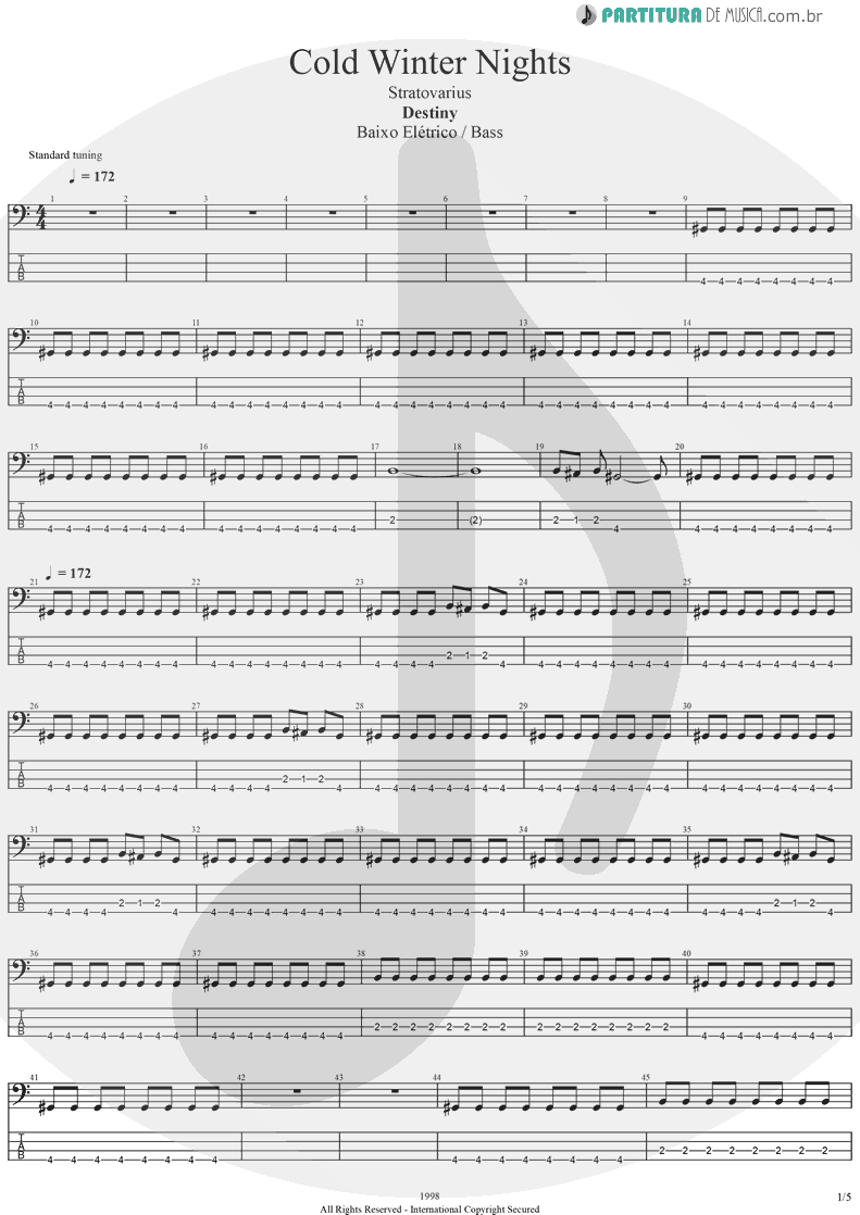 Tablatura + Partitura de musica de Baixo Elétrico - Cold Winter Nights | Stratovarius | Destiny 1998 - pag 1