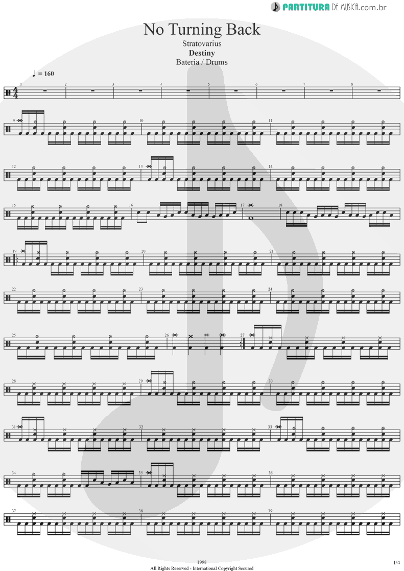 Partitura de musica de Bateria - No Turning Back | Stratovarius | Destiny 1998 - pag 1